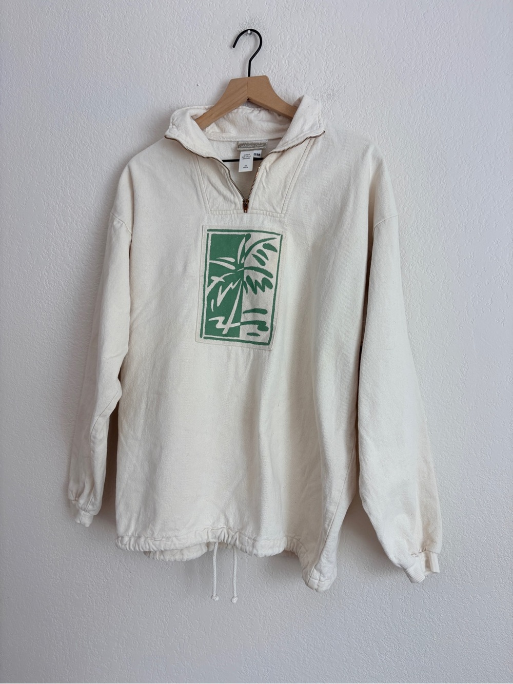 Coldwater Creek Cream Half-Zip Sweatshirt with Palm Tree Graphic - Picture 6 of 12